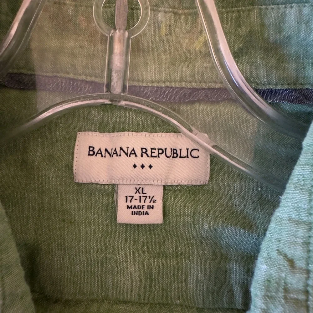 Banana Republic Button Up Shirt Linen Blend Long Sleeve‎ Resort Casual Green XL